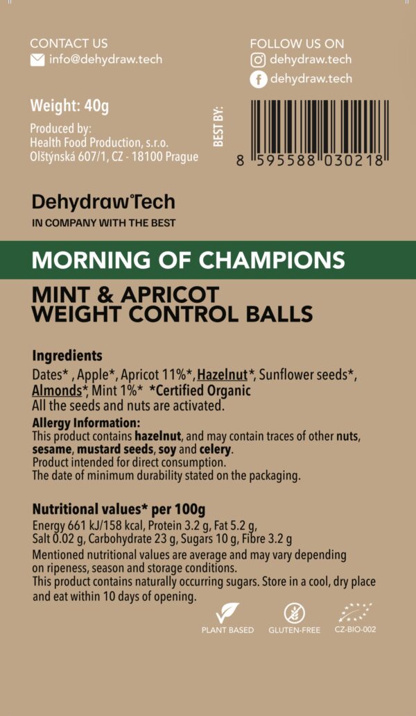 MORNING OF CHAMPIONS kuličky s mátou a meruňkou na kontrolu hmotnosti